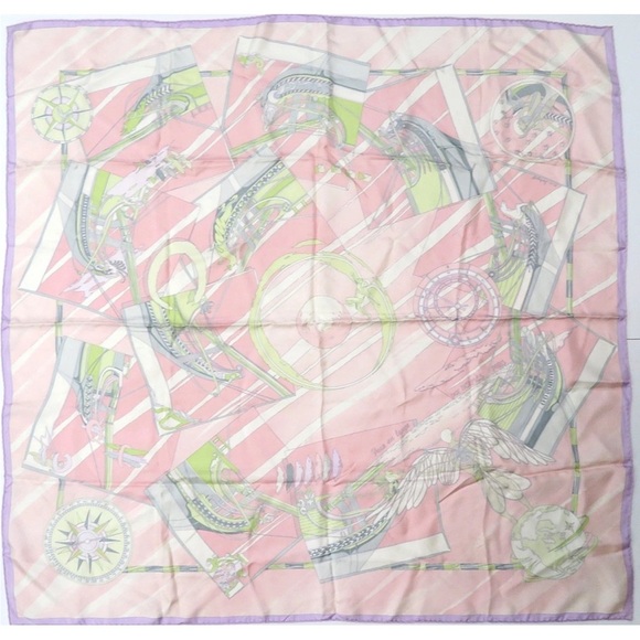 Hermes Pink and Green Geometric Scarf - Picture 1 of 12